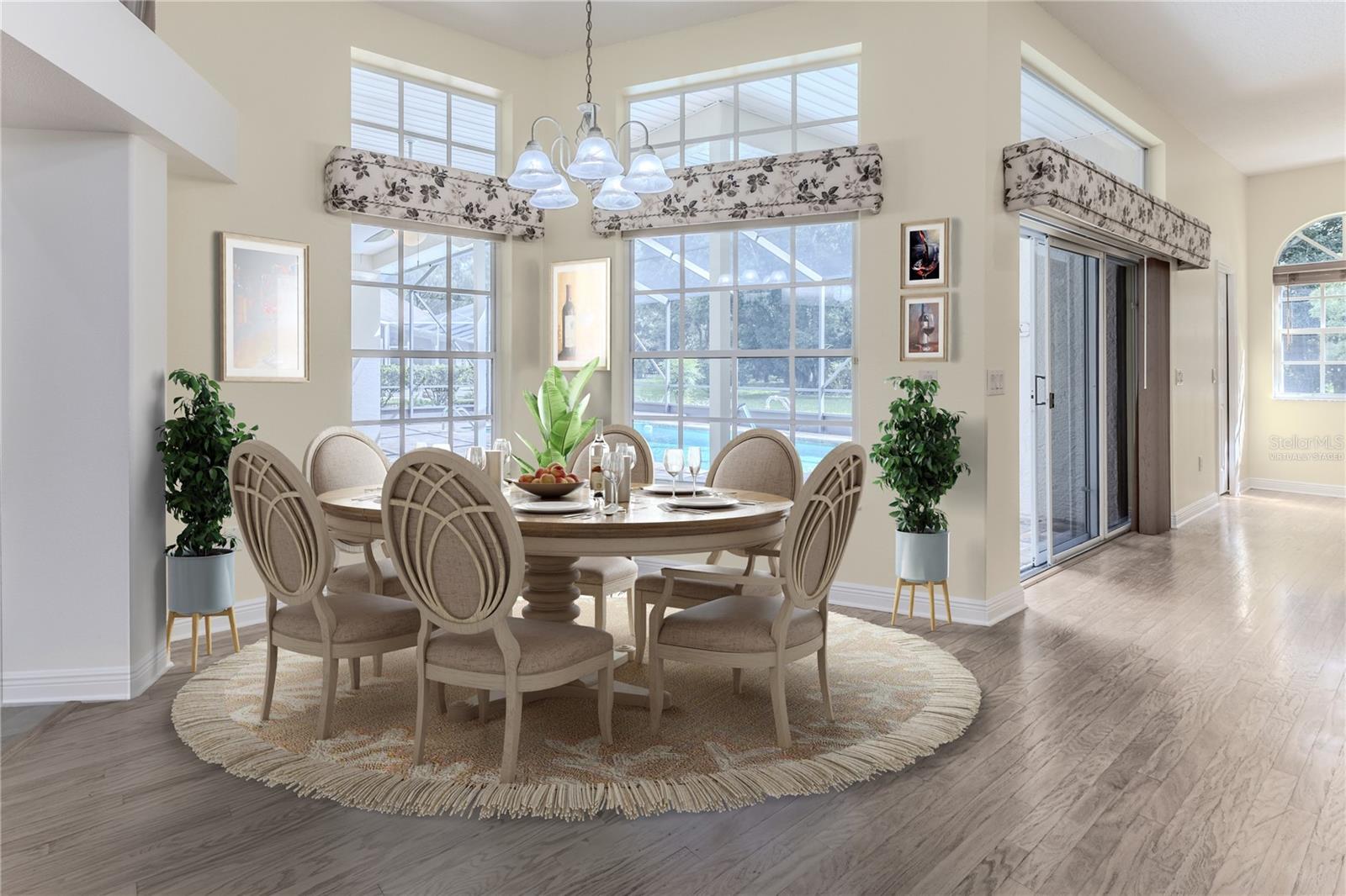 Virtually Staged Breakfast Nook Overlooking the Pool