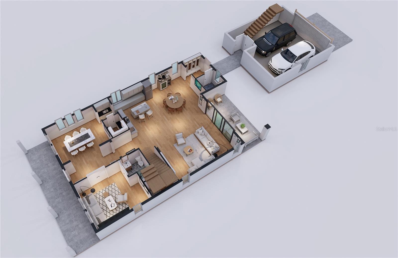 First Floor Kitchen Grand Living + Den + Bath and 1/2 bath 2CG