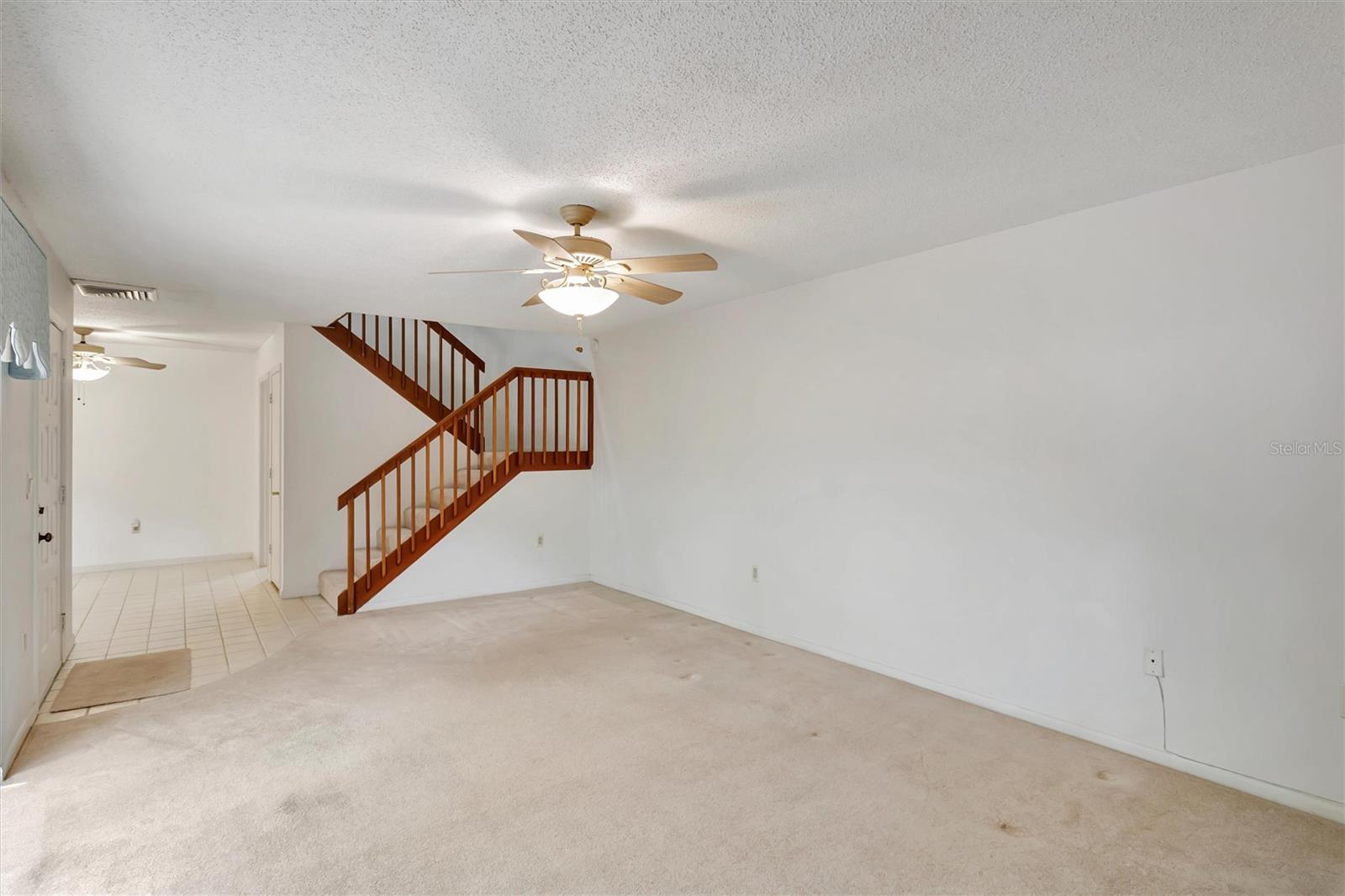 Large living space and ceiling fan