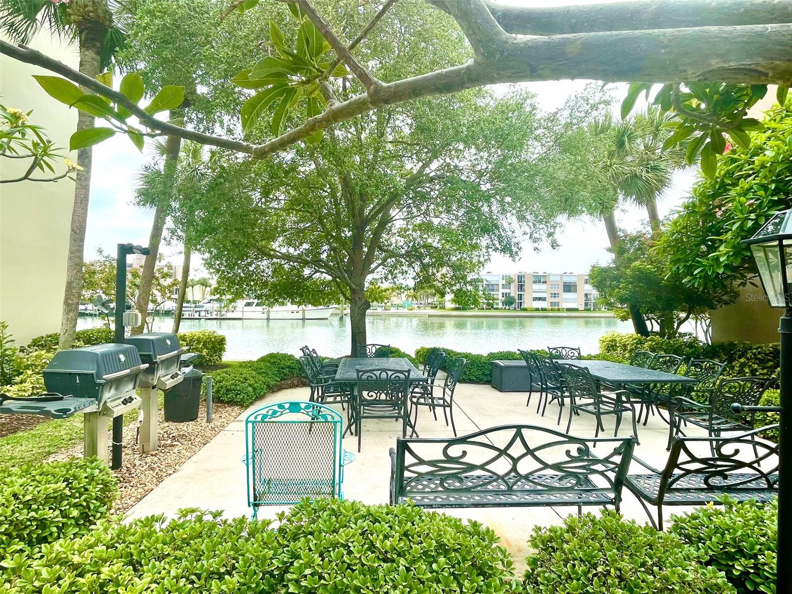 Courtyard next to Monterey Building with BBQ grills.