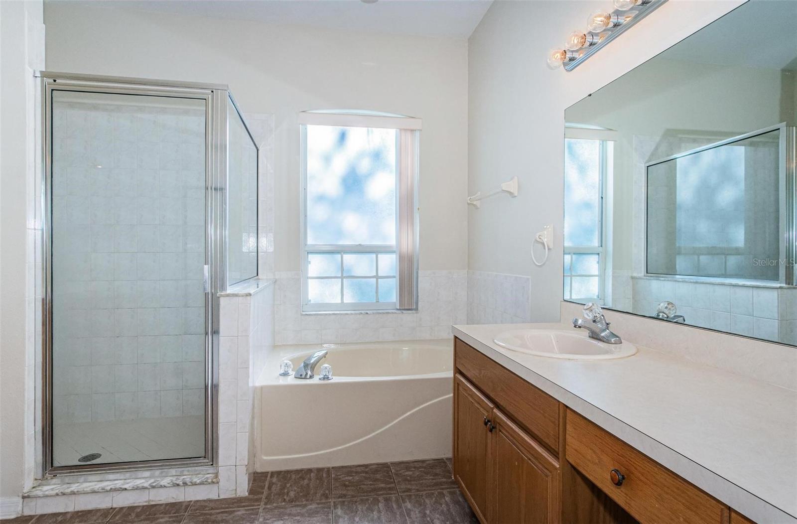 Master bathroom with soaking tub and separate shower