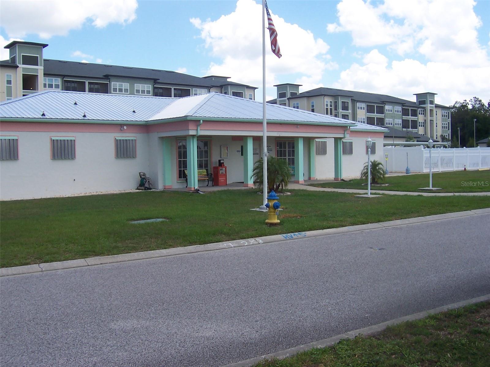 Clubhouse, pool and shuffle board courts are found at the entrance to Terrace Park Estates.