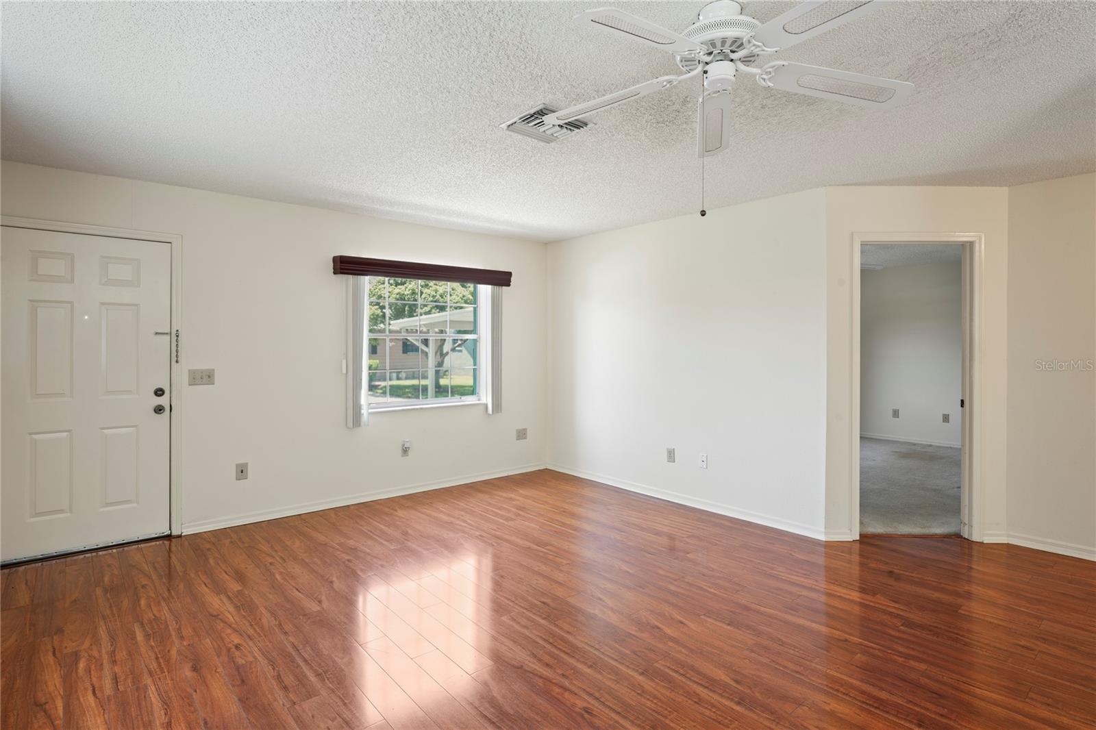 Living room , laminate flooring, ceiling fan