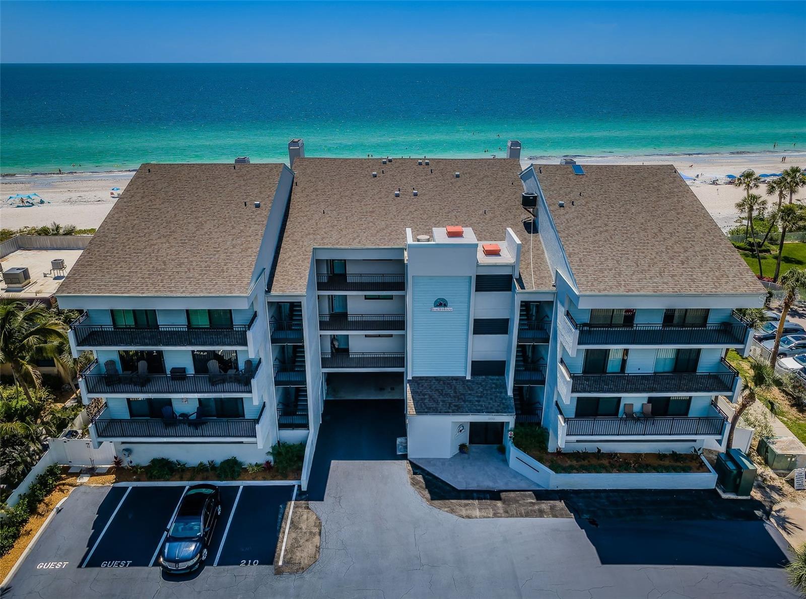 ... Aerial of the Beach House. Boutique 12 Unit Private Complex.  Recent Complex Renovations. New Roof 2019 New Stairs - New Elevator - New Parking Lot Coating - New Exterior Painting - New Balcony Railings , Spalling Repair and New Landscaping.