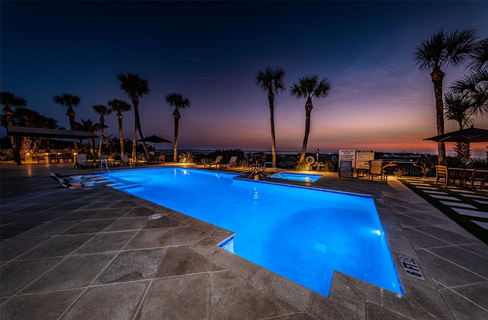 .. Perfect Night Shot of Pool & Spa Area.. Welcome to Indian Shores Florida.. Looking South West..
