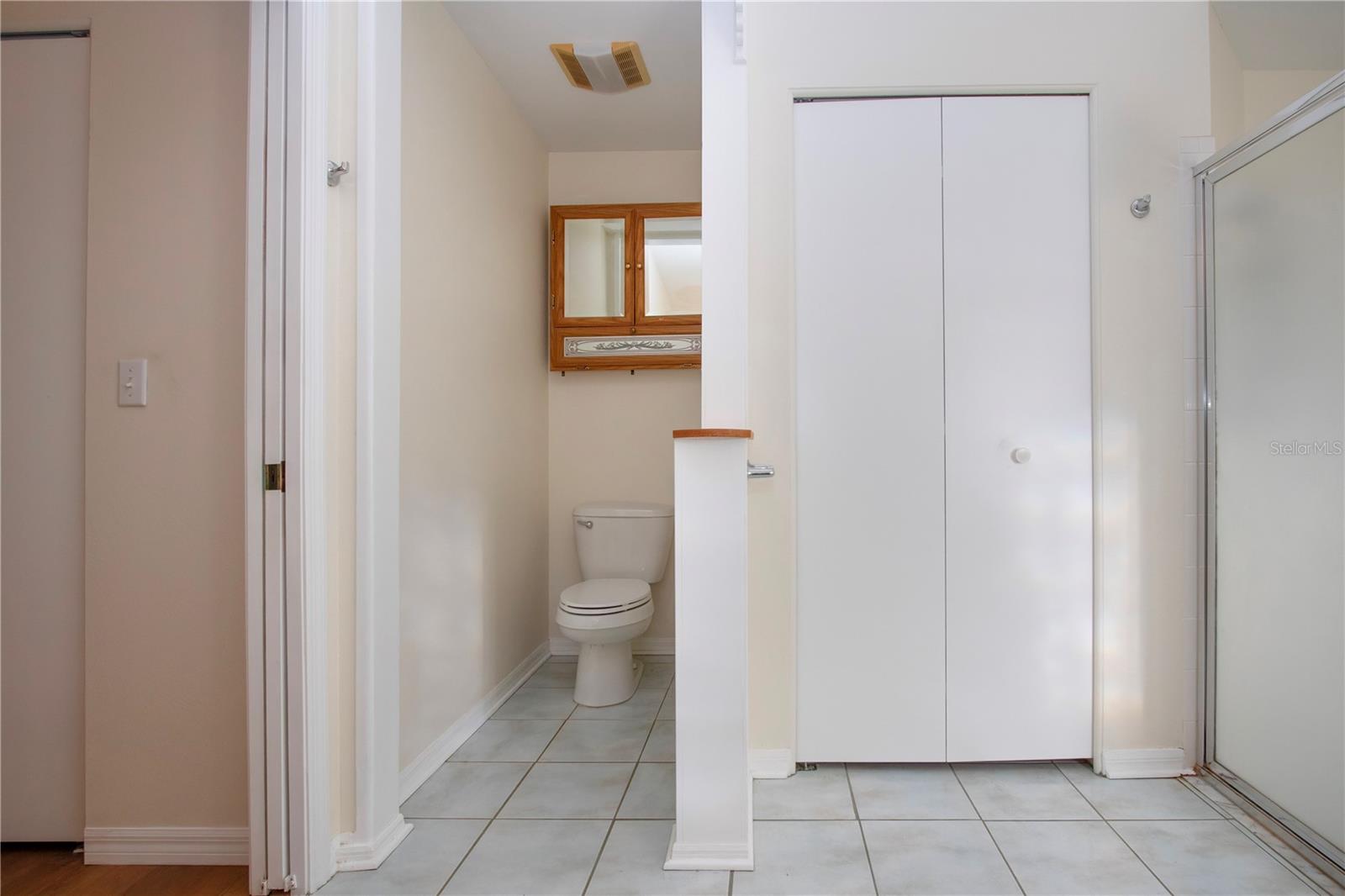 Linen closet and pocket door for privacy