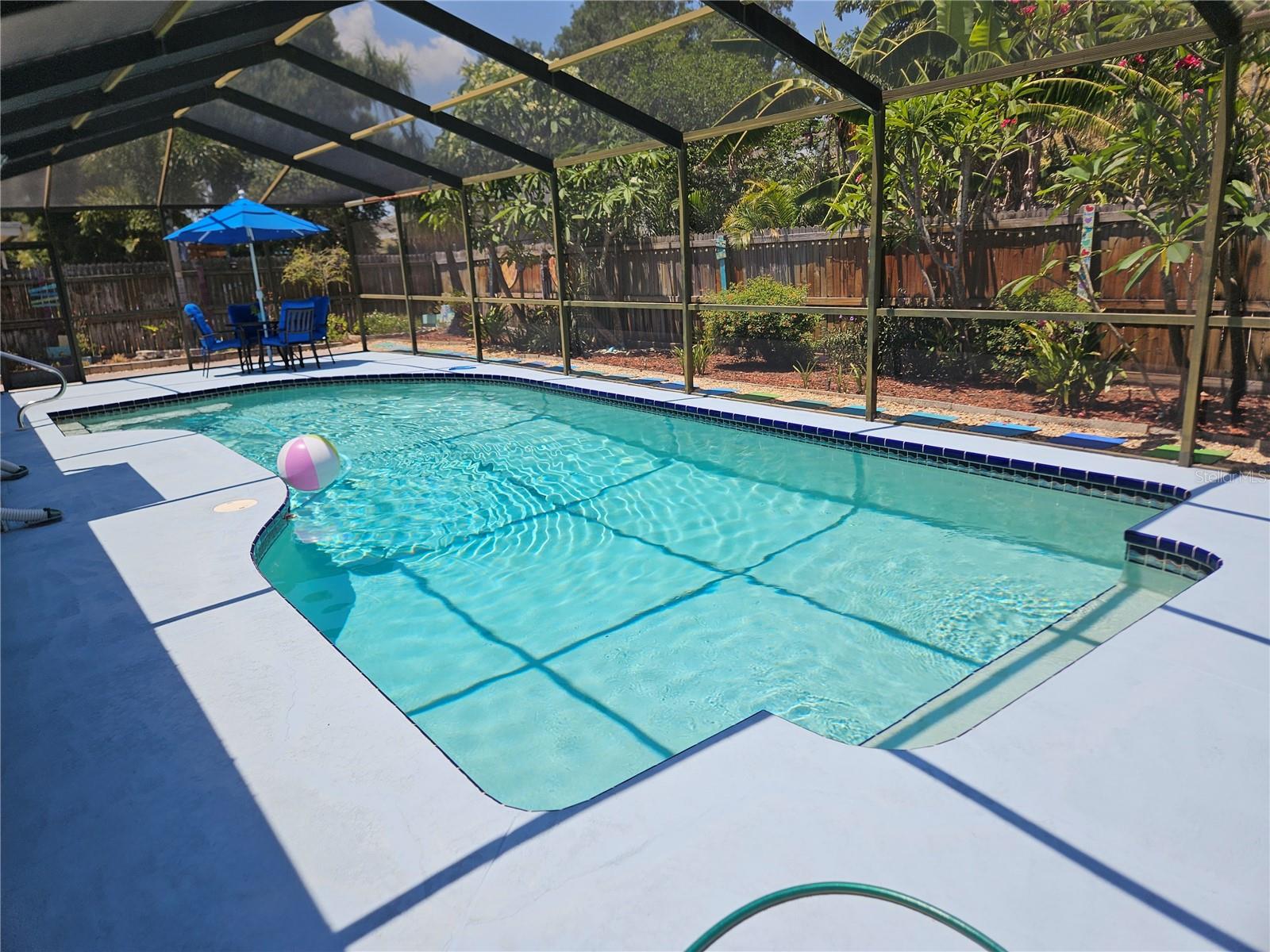 Freshly painted pool deck and 10 ft deep in the center to play volleyball