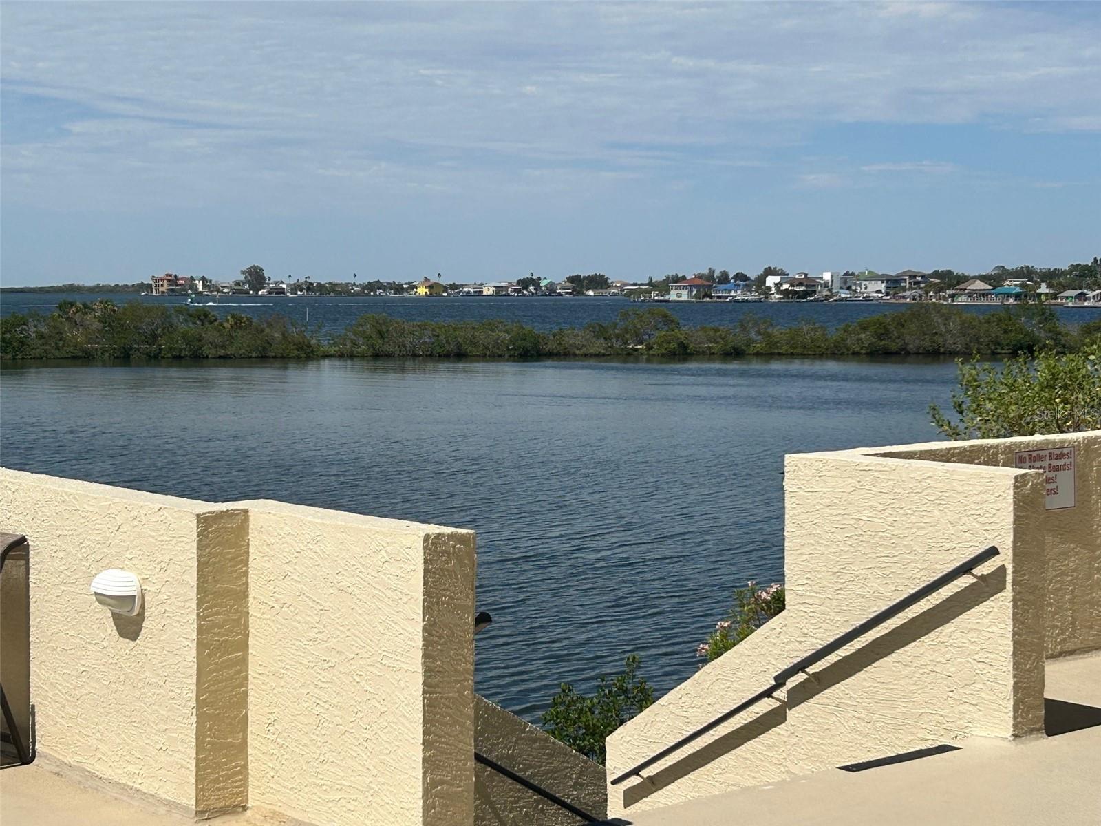 Right off the patio, stairs lead down to the ground level for seeing the lagoon and its frequent visitors up close.