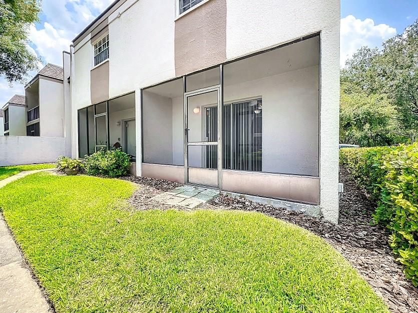 Sliding glass doors to the living room