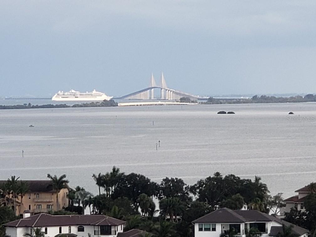 Watch the cruse ships as the pass through the ever-changing lights of the  Sunshine Skyway