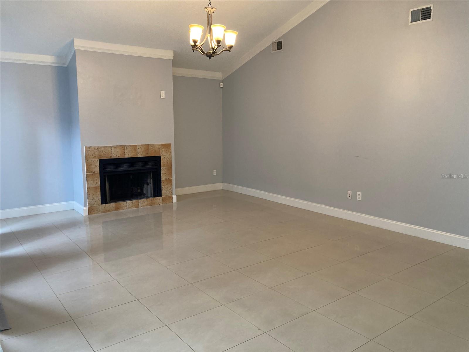 Living Room -Vaulted ceiling & fireplace