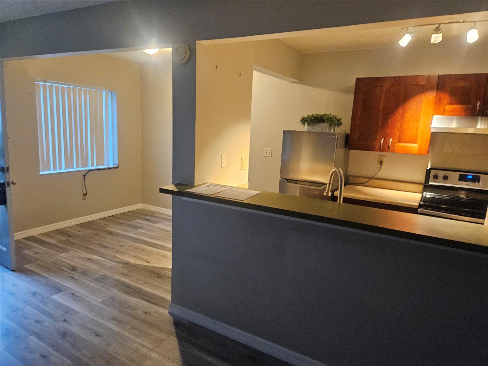 Kitchen next to dining area.