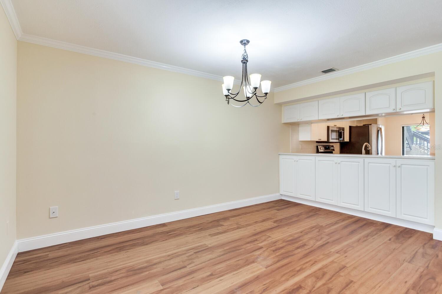 Dining area with cabinets