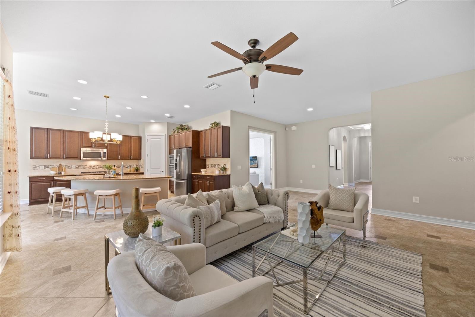 Close up of Family Room and Kitchen behind it