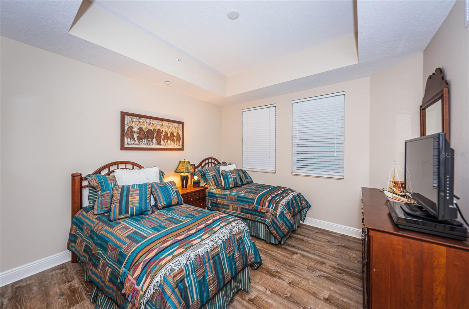 ... Guest Bedroom Number Two Looking In from Hallway. Bedroom set up with Two Single Beds.