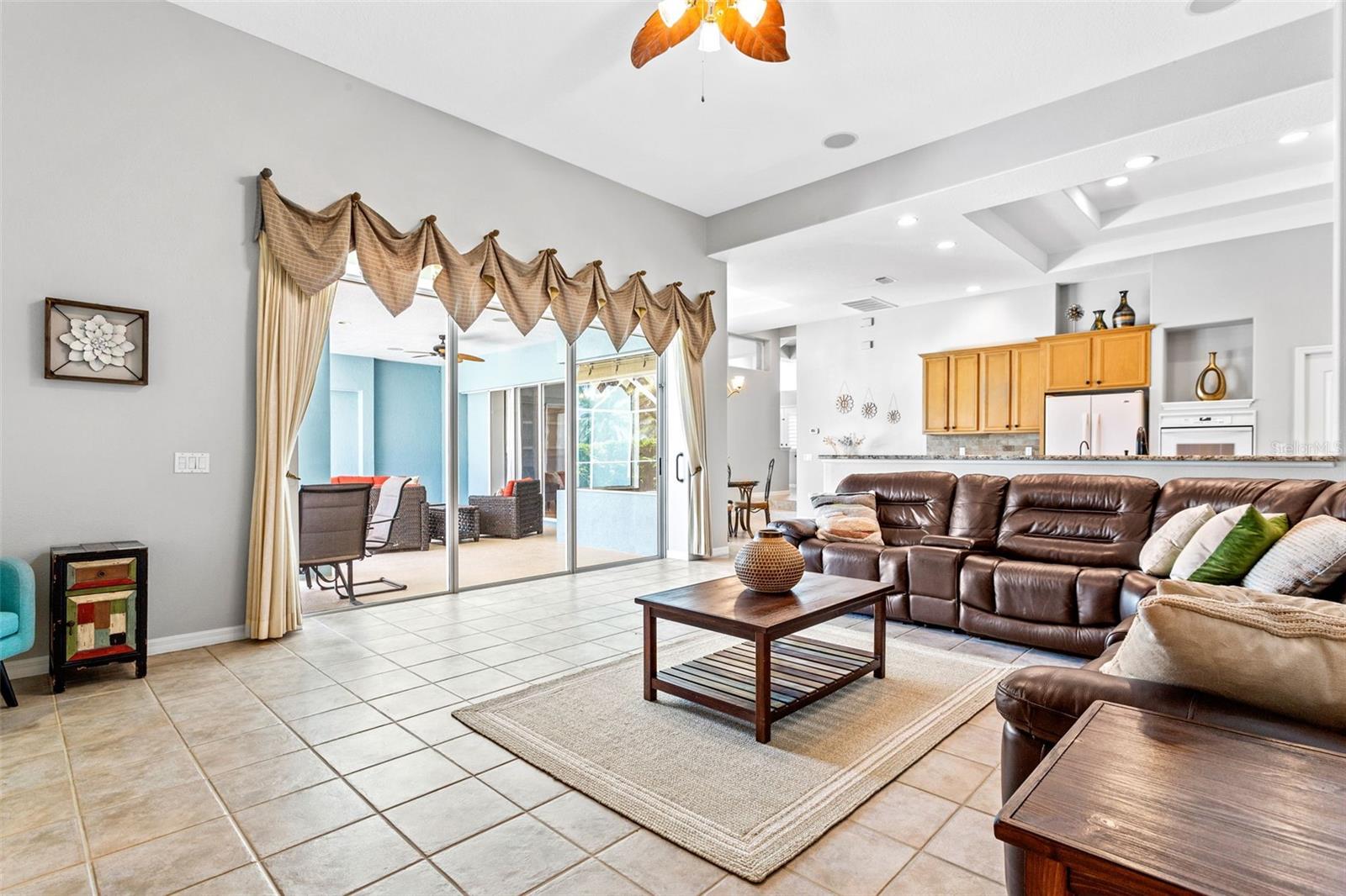 Family room with view to kitchen