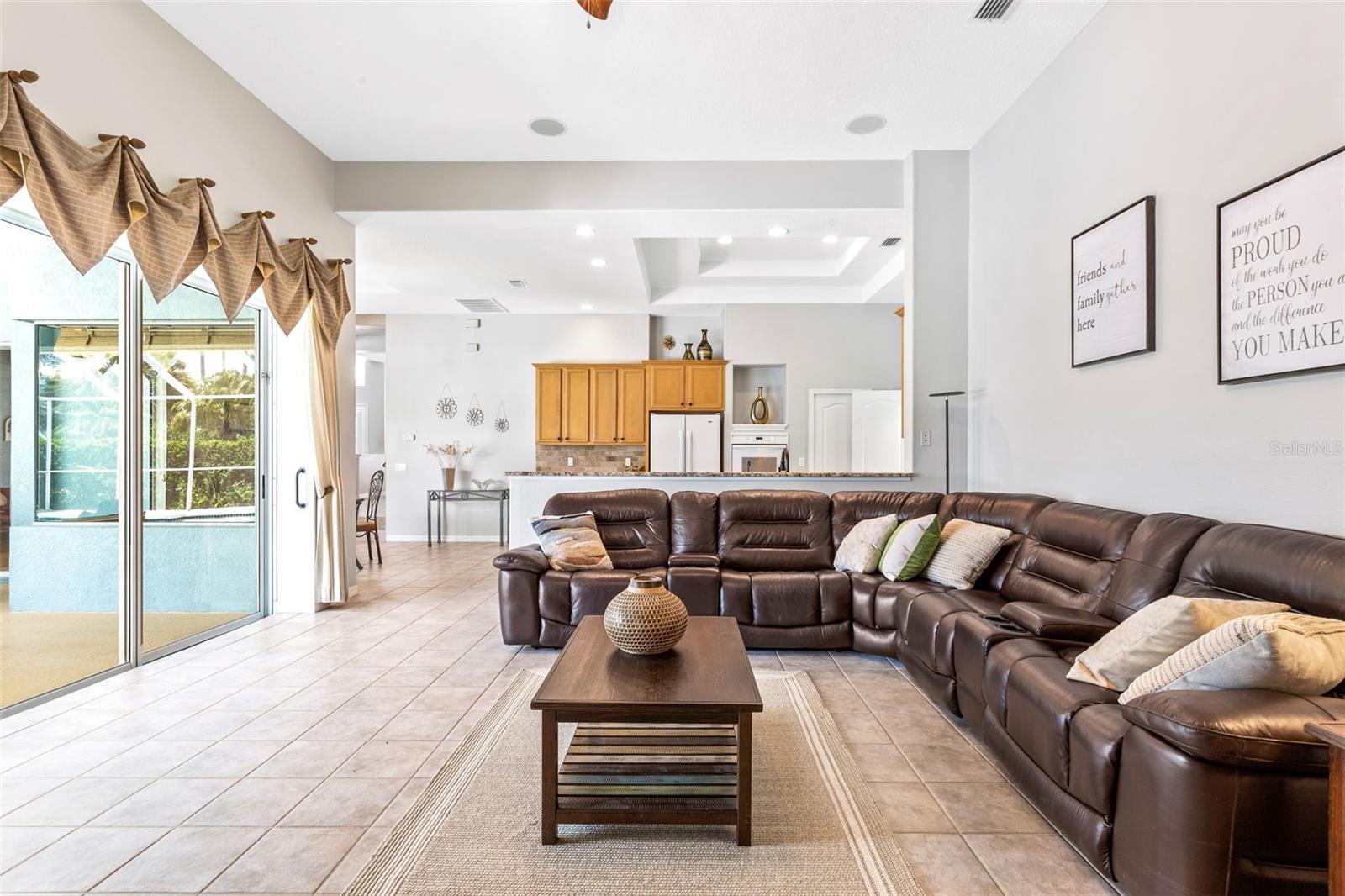 Family room with view to kitchen