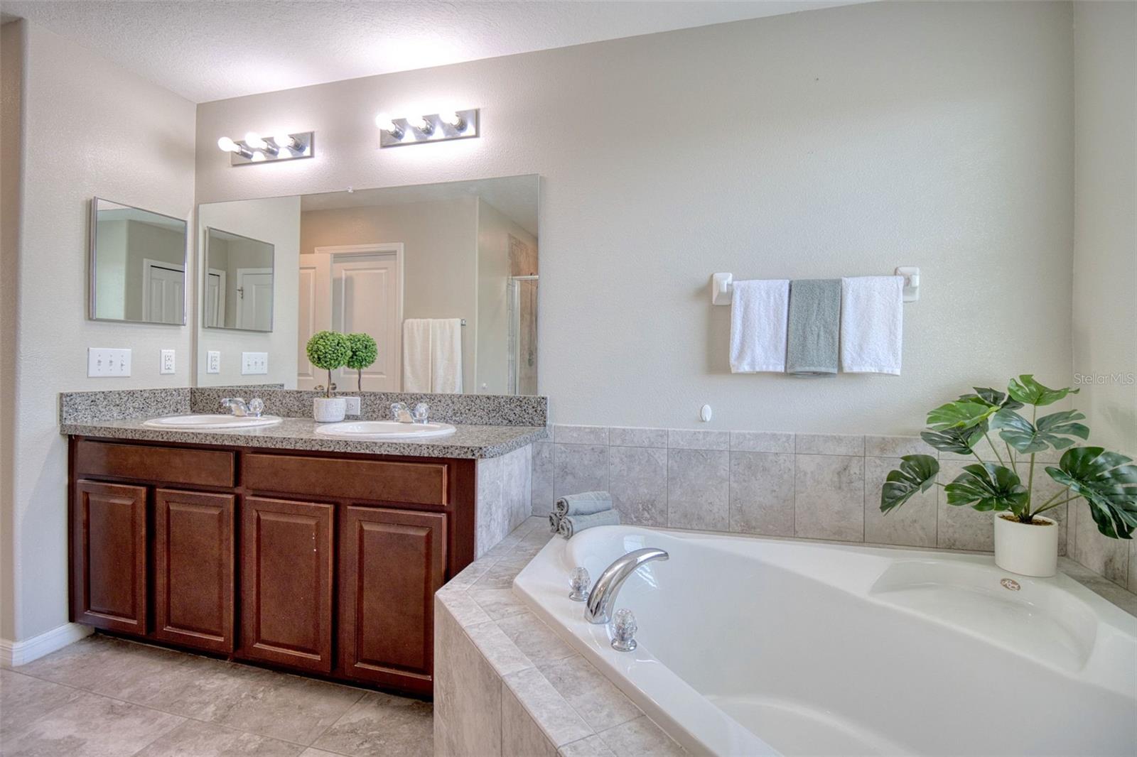 Soaking tub provides an oasis of relaxation in your own home.