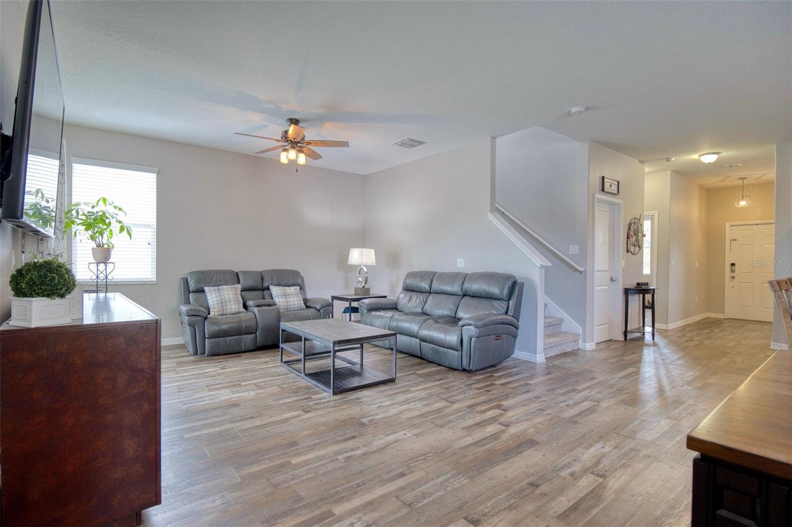 Bright Family Room has great view of the backyard.