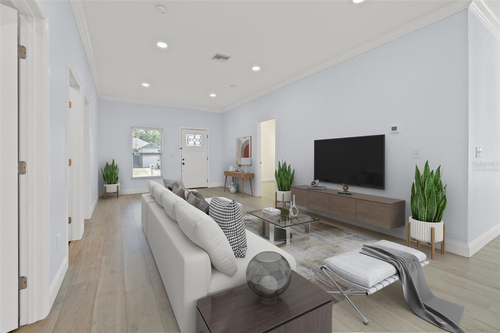 Virtually staged, Spacious living room.