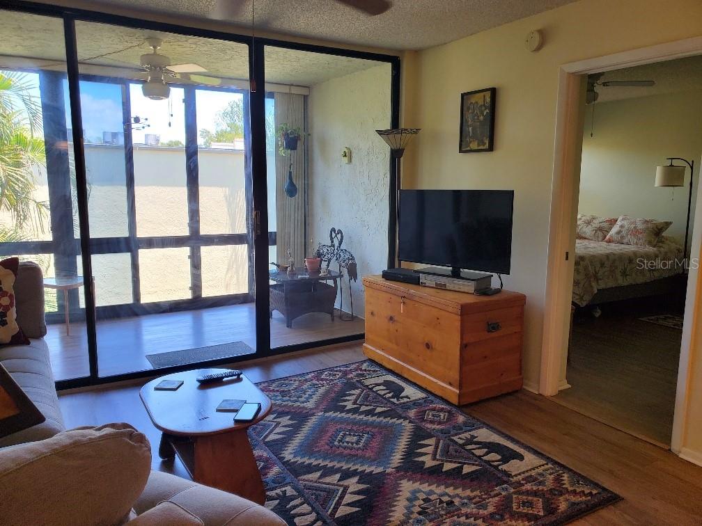 Living room entrance into the primary bedroom