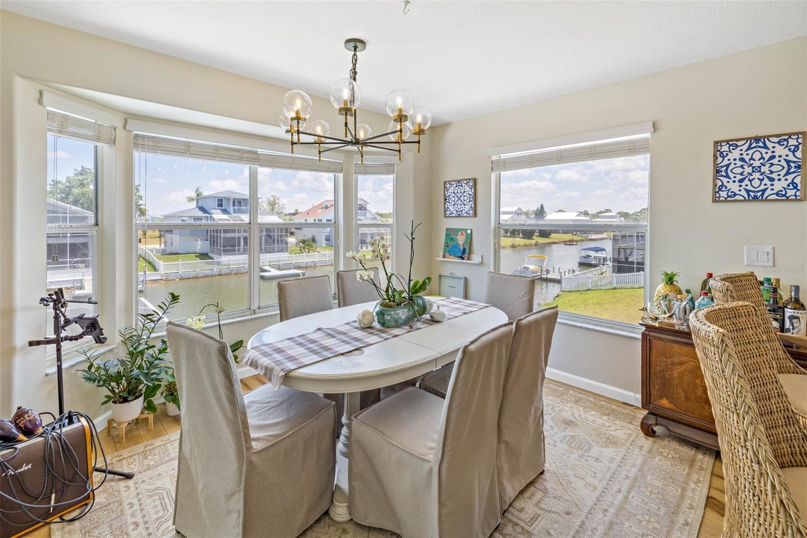 Dining room with abundant views and natural light.