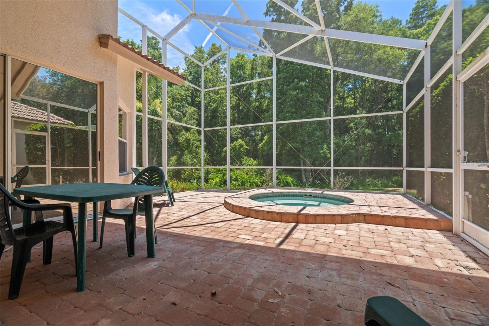 Screened lanai and heated spa overlooking the conservation area