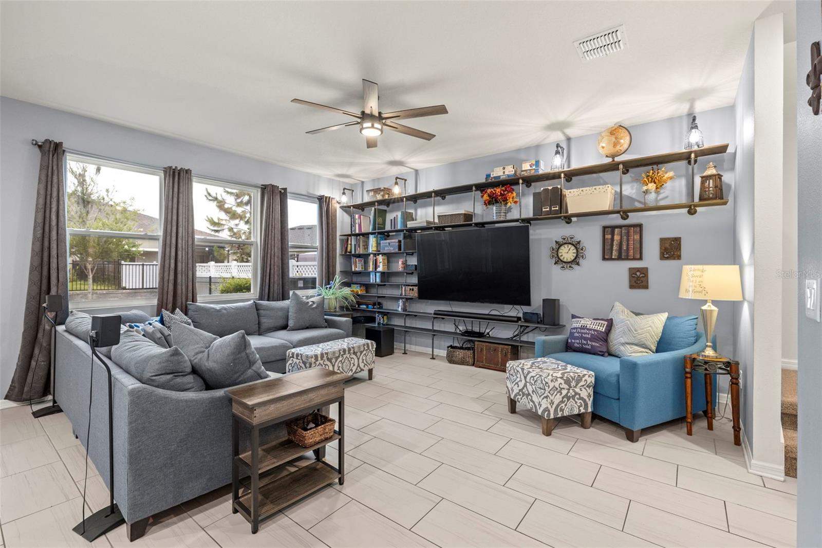 Family Room w/Custom Shelving Unit