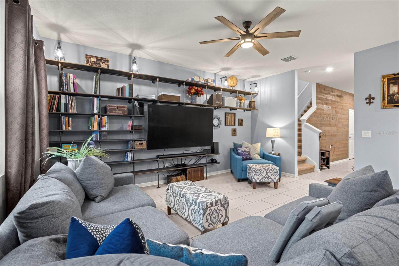 Family Room w/Custom Shelving Unit