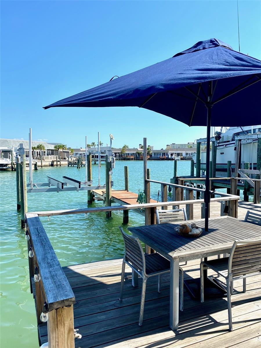 An angle view with umbrella of deck