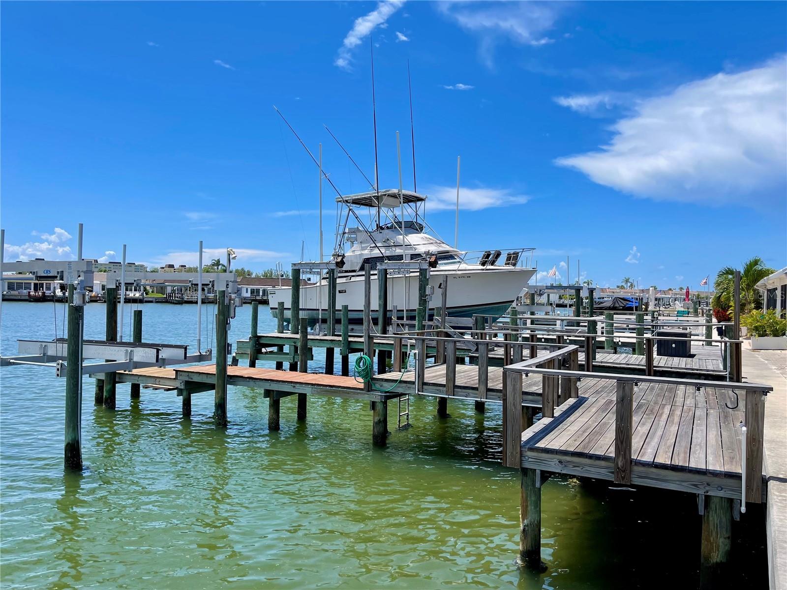 Side view of the back deck, dock, boat lift