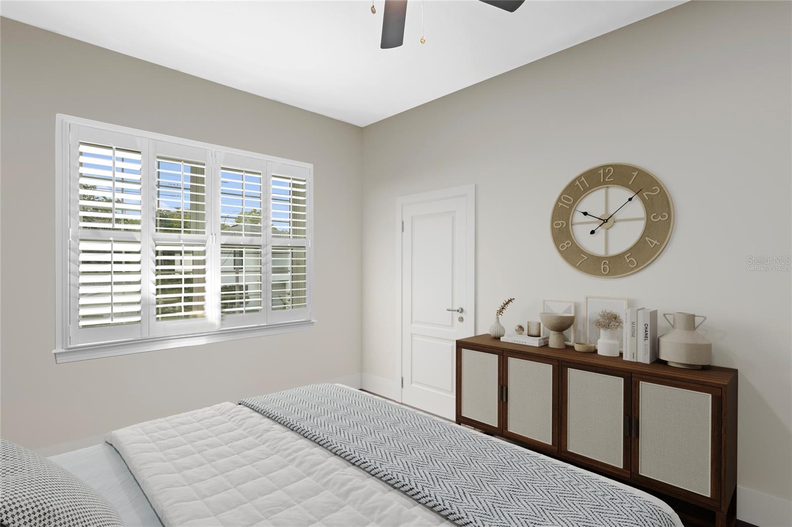 Virtually staged image of 5th bedroom with illustration to reflect a bedroom space