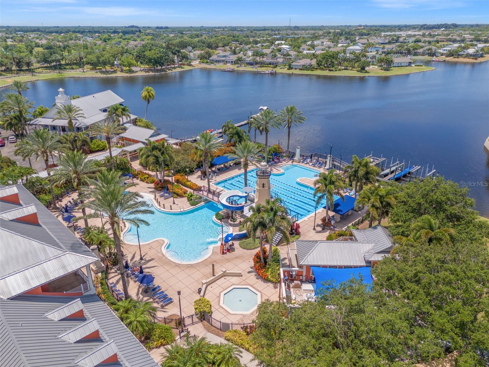 Community pool, club house and lagoon