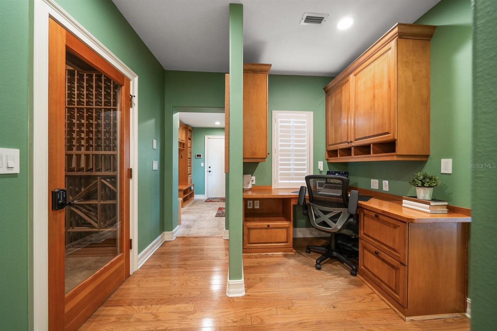 Entry to Wine Cellar and Built-In Office Area Off Kitchen