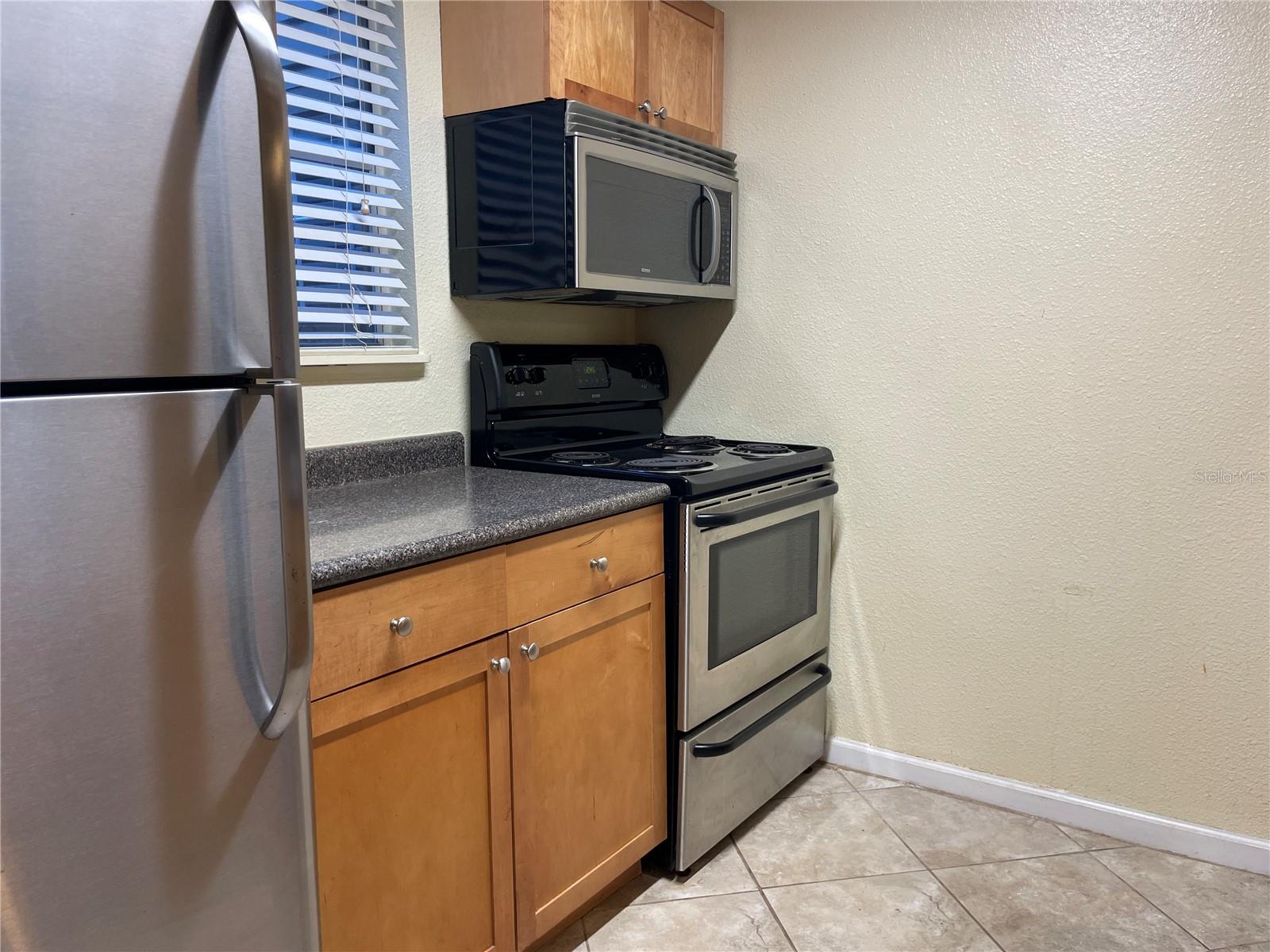 Galley kitchen with stainless steel