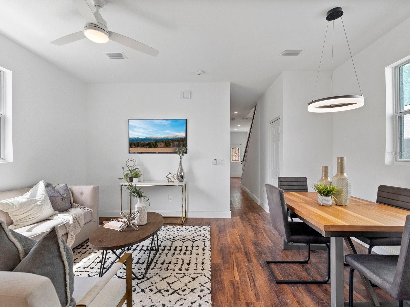 Living room + dining room combo.