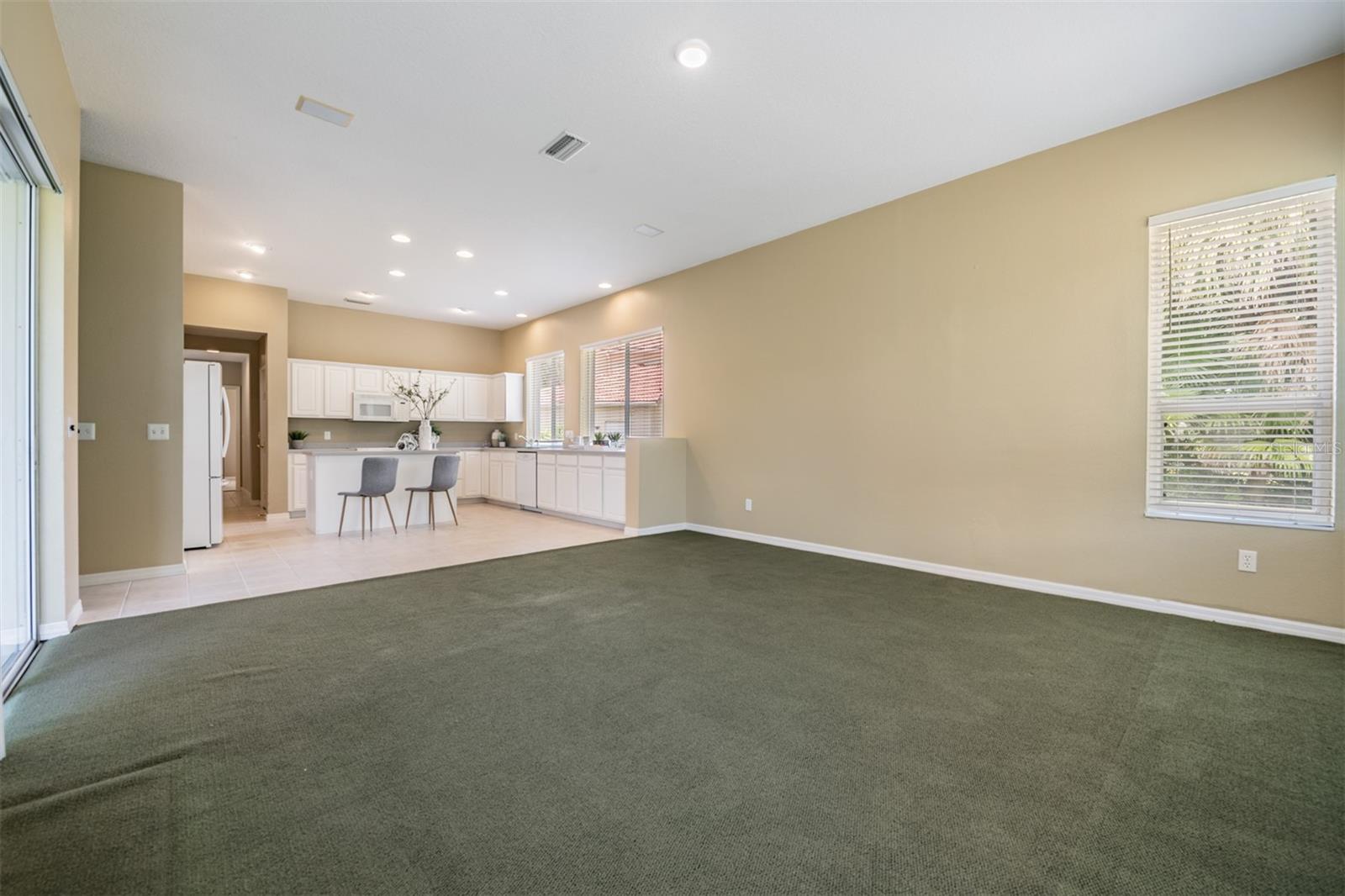 Family room open to the kitchen.