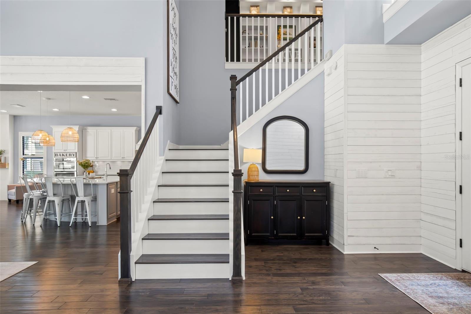 Beautiful stairway with engineered wood steps