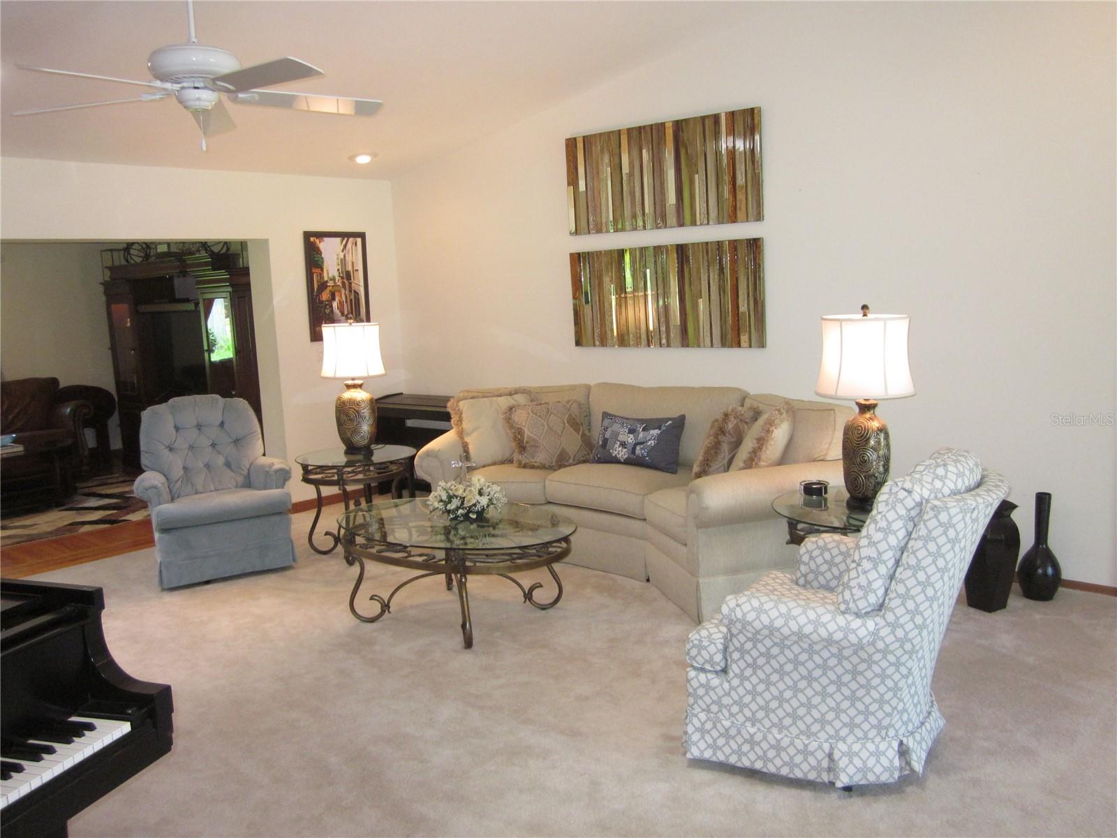 Spacious Living Room with Vaulted Ceiling