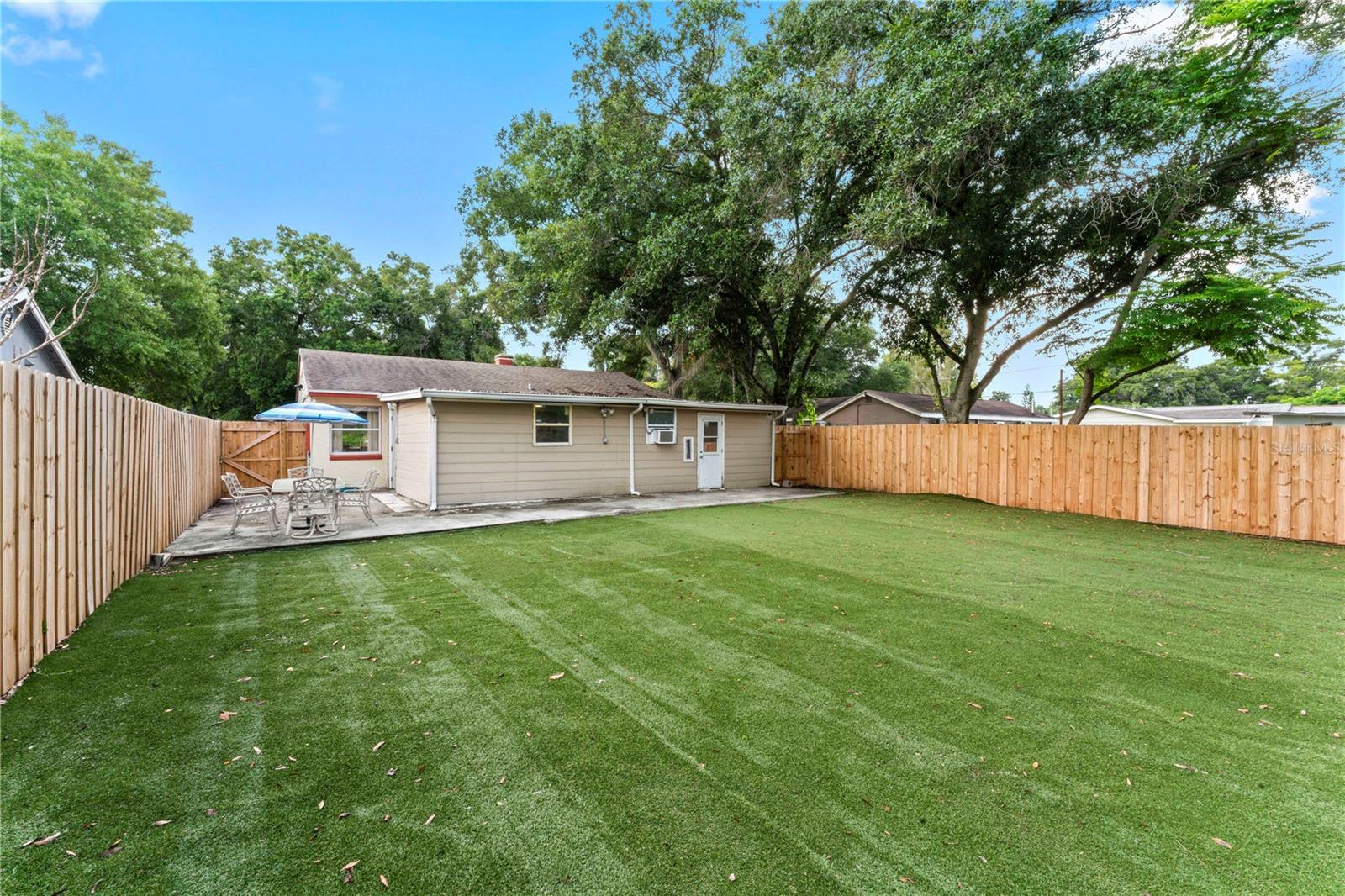 Turfed backyard.