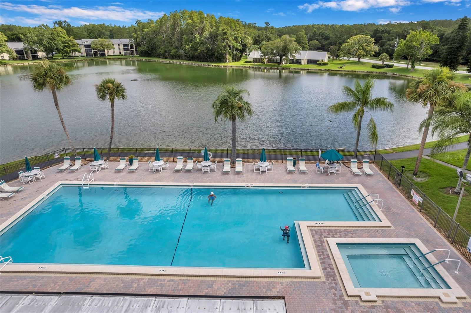 Community pool overlooks the pond