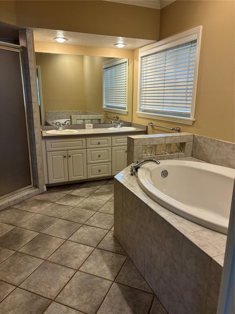 Primary bathroom with separate tub and shower