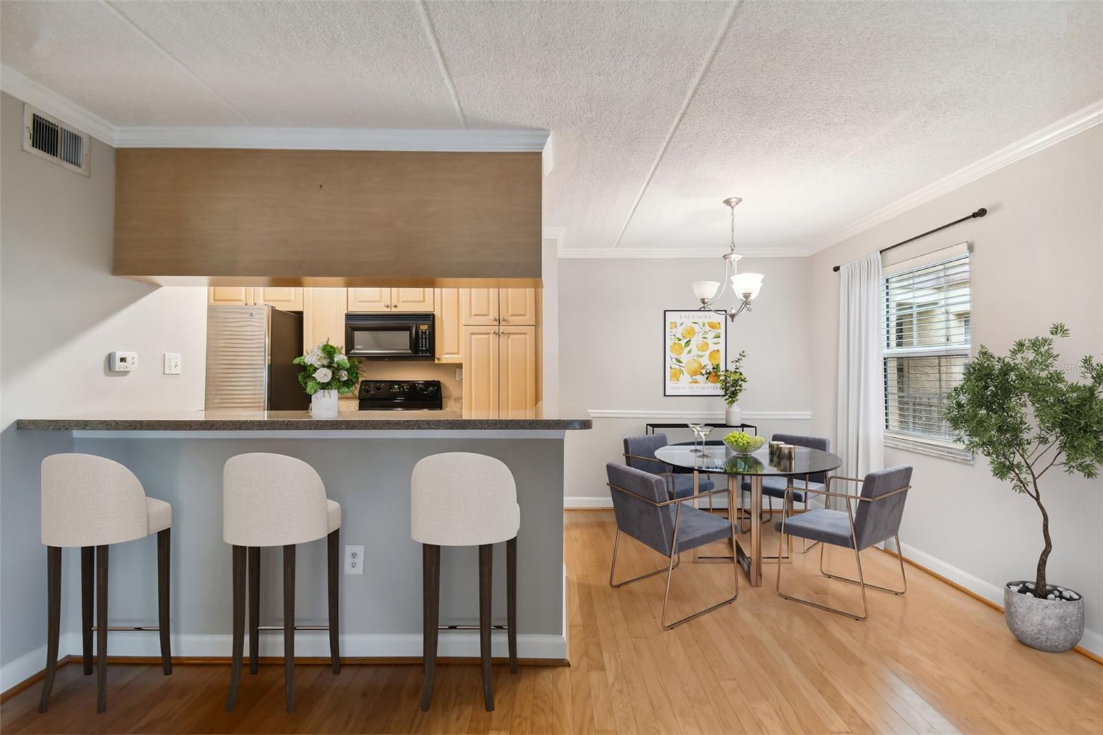 Staged kitchen and dinette area