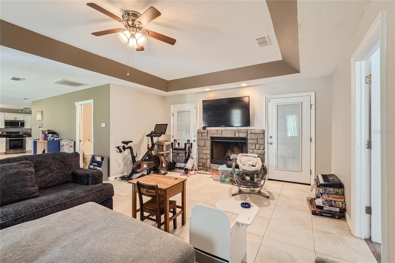 Coffered ceiling in family room