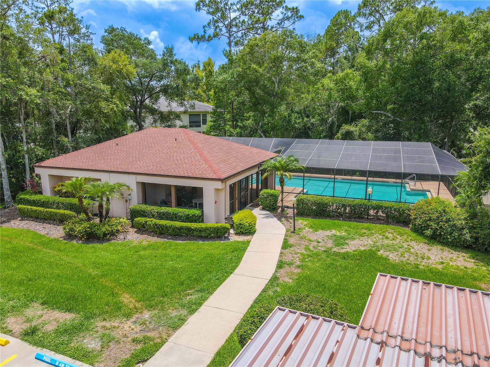 The community has a screened in pool.