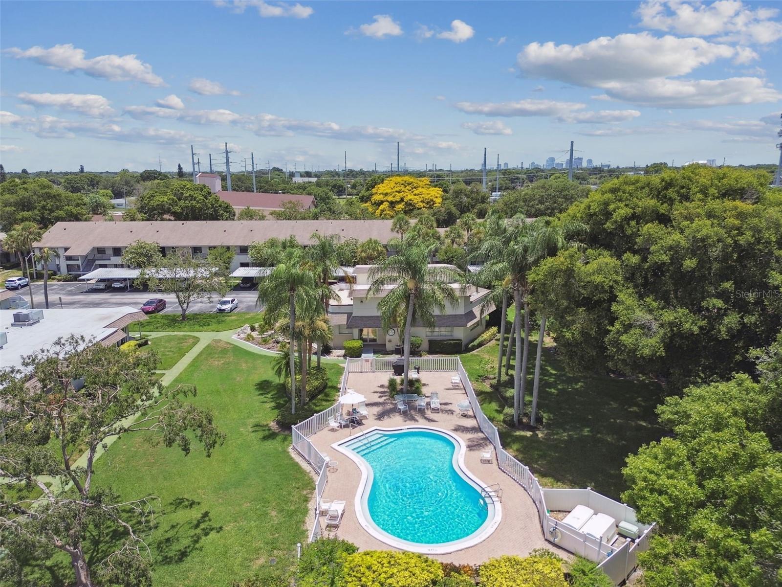 Pool and clubhouse.  Downtown St Pete in backround