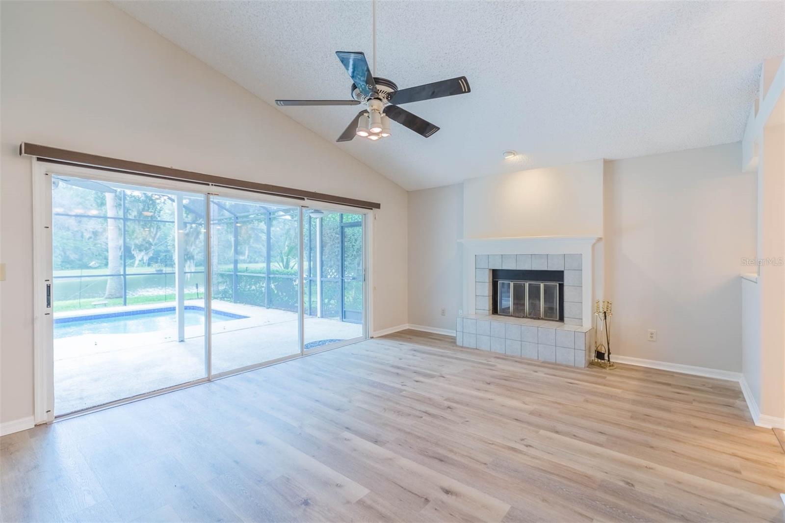 family room with inviting fire place