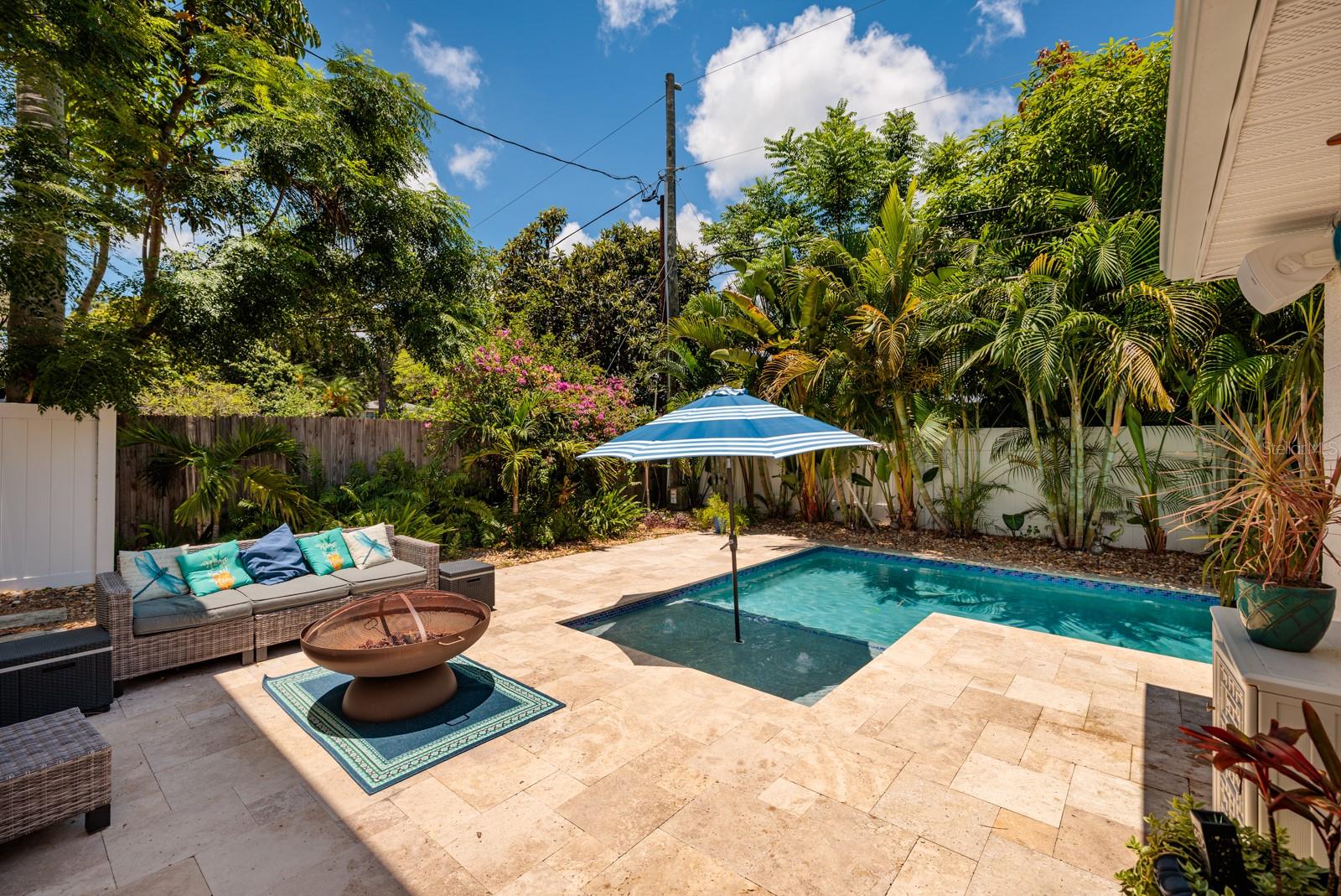 heated Salt Water Pool and patio