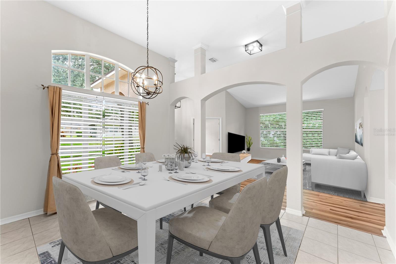 Virtually Staged Dining Room facing Living Room