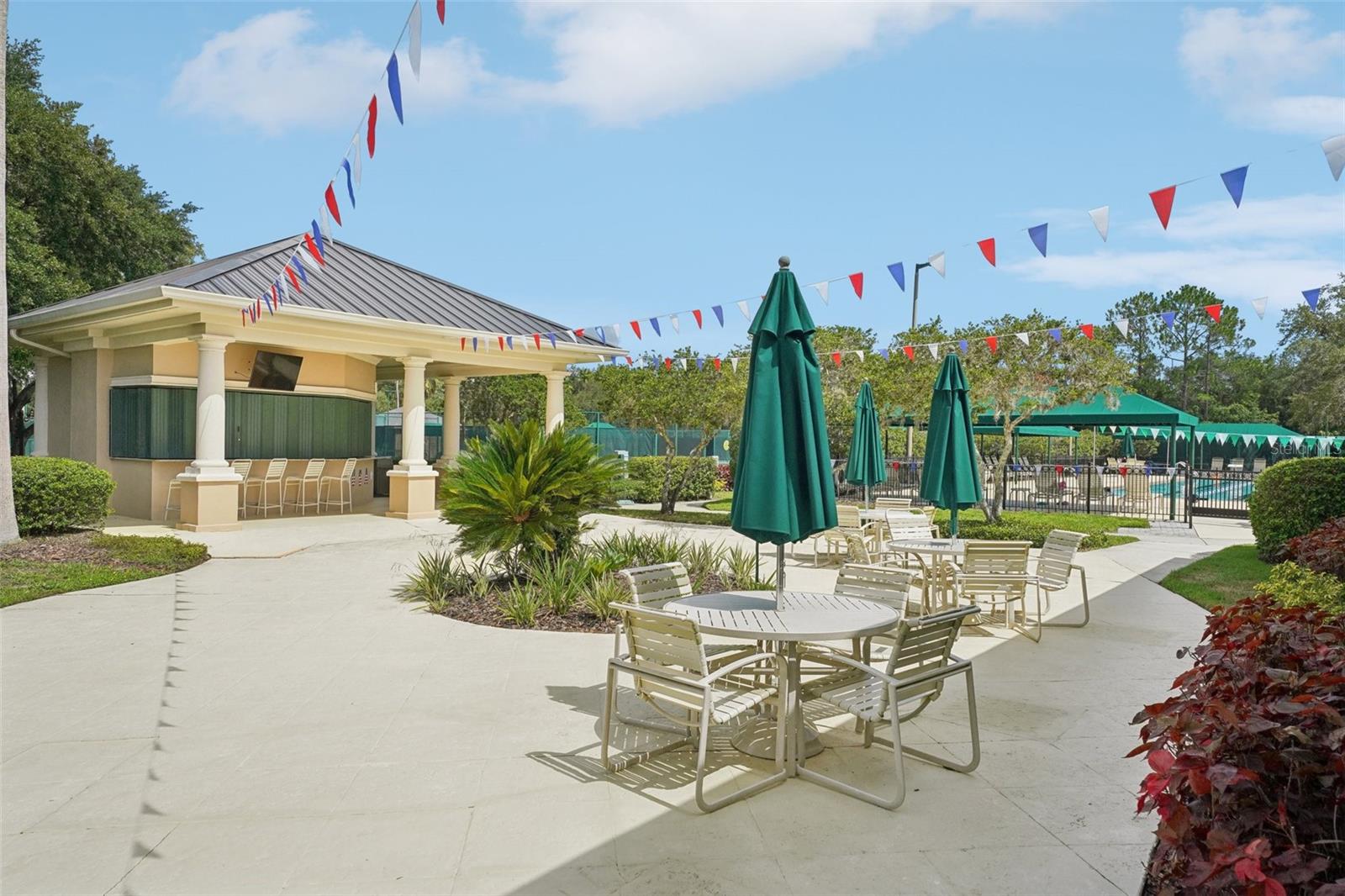 View from gazebo to back of community center building